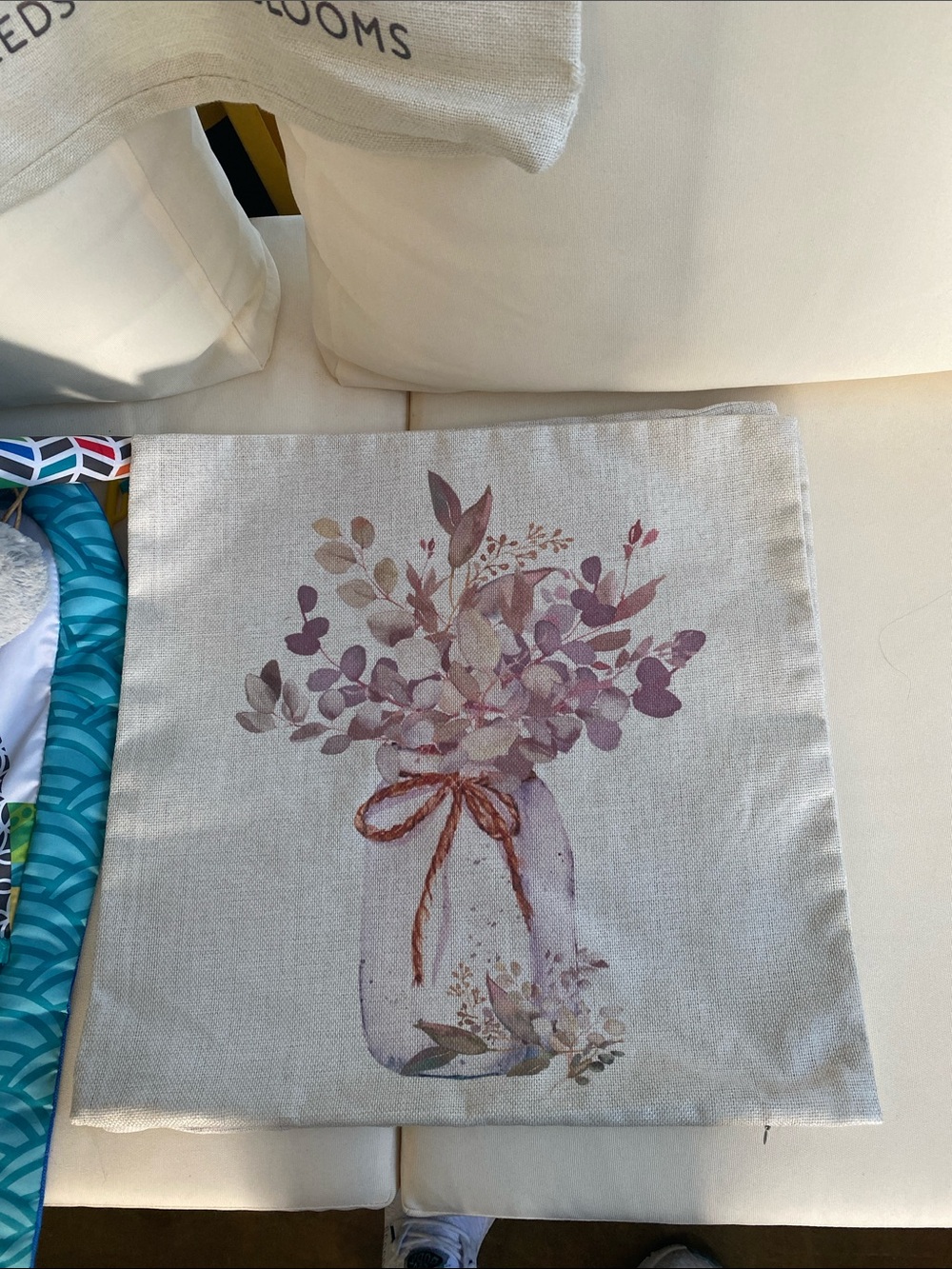 Floral Eucalyptus Mason Jar Accent Pillow Cover - Neutral & Mauve